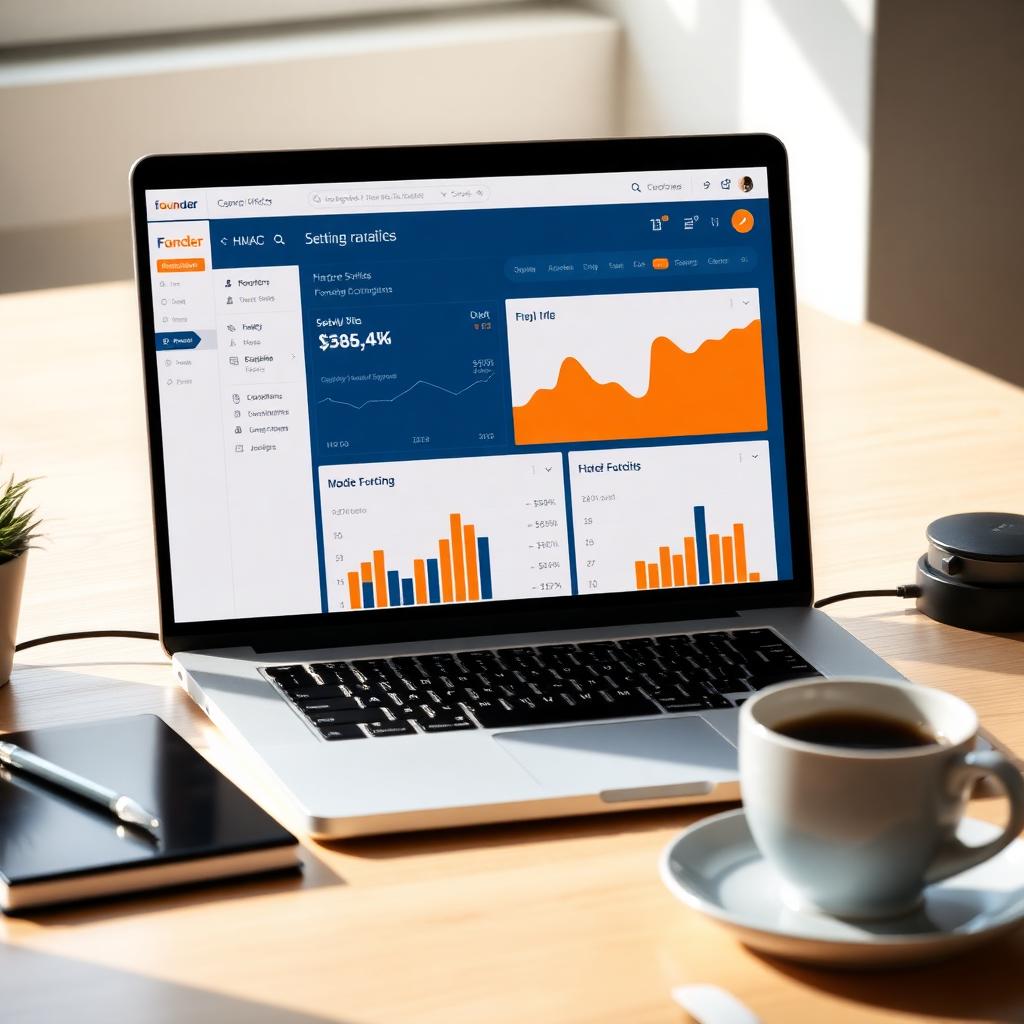 Founder workstation with HVAC marketing dashboard